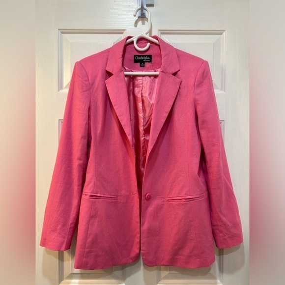 Chadwicks of Boston Linen Blend Pink Blazer Double Button Lined Women Size 8 - Picture 1 of 6